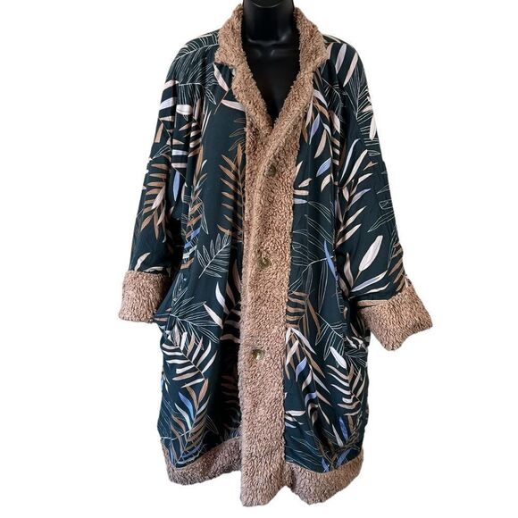 Sseko Designs Noonday Collection Reversible Sherpa Coat, Beige and Bwindi - Picture 13 of 13